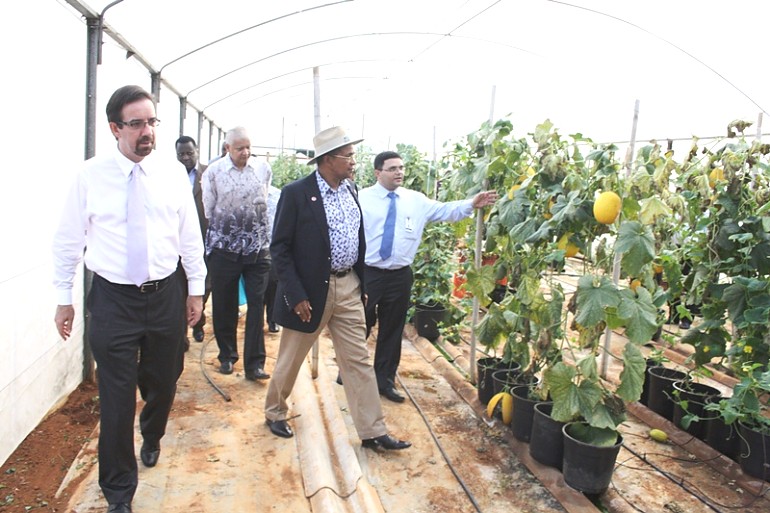 Rais Dkt Jakaya Mrisho Kikwete na ujumbe wake wakipata maelezo kuhusu ukulima wa nyanya wa kisasa katika taasisi ya utafiti wa kilimo (Brazilian Agriculture Research Enterprise - EMBRAPA) walipoitembelea nje kidogo ya jiji la Brasilia.